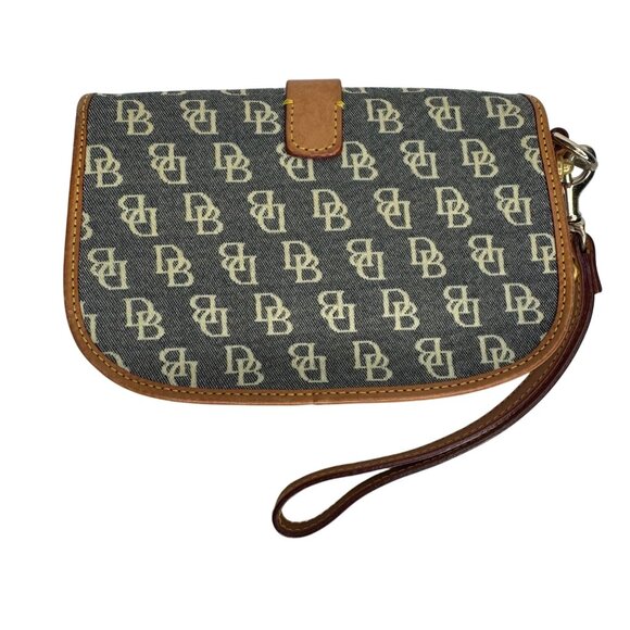 Y2K Dooney & Bourke Denim Signature Monogram Tan Leather Wristlet 7" Tan Removab - Picture 7 of 9